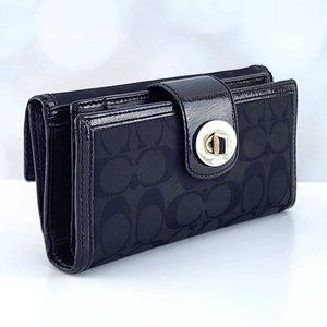 Coach Turnlock Signature Canvas Checkbook Wallet